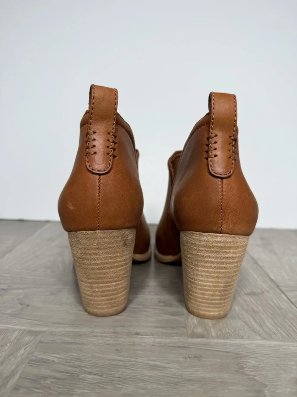 Jeffrey Campbell Rosalee Brown Leather Heeled Bootie 8 1/2